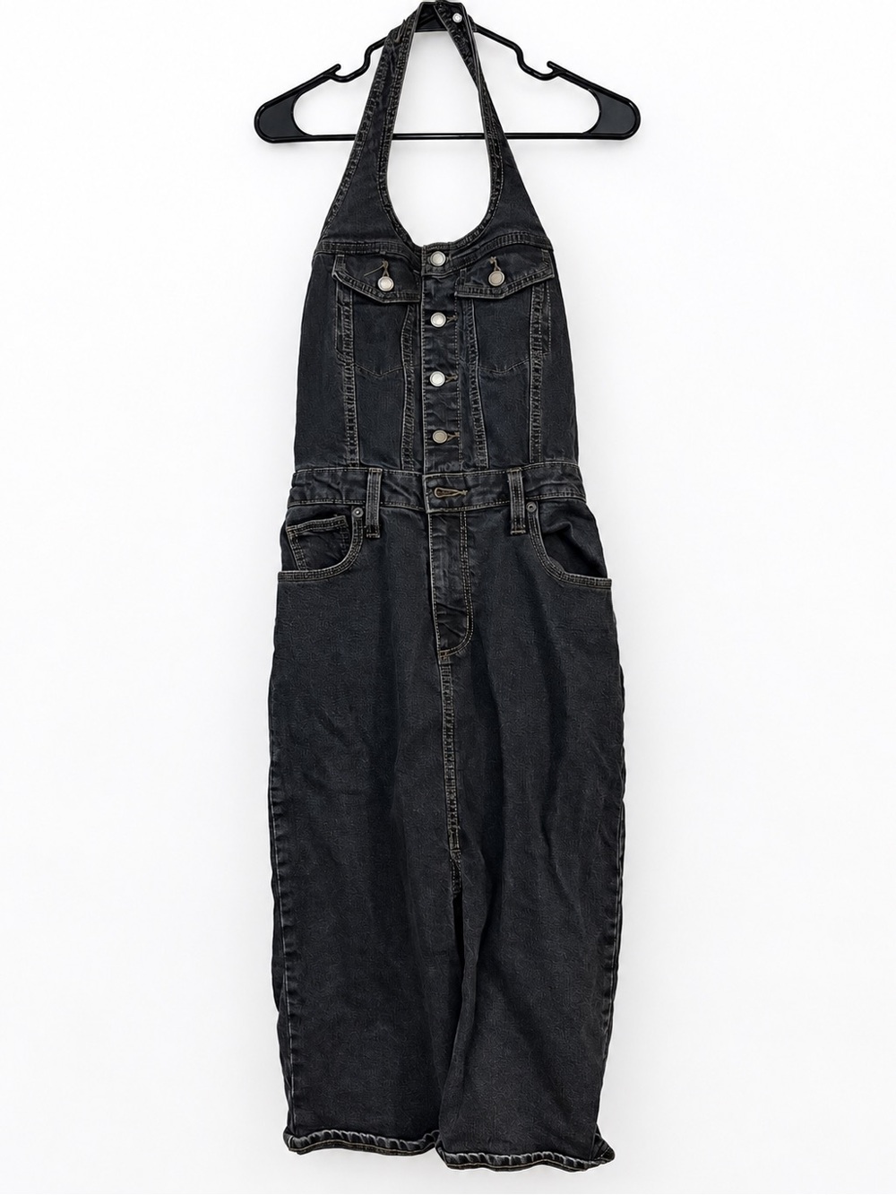 Universal Thread Washed Black Denim Halter Jumpsuit